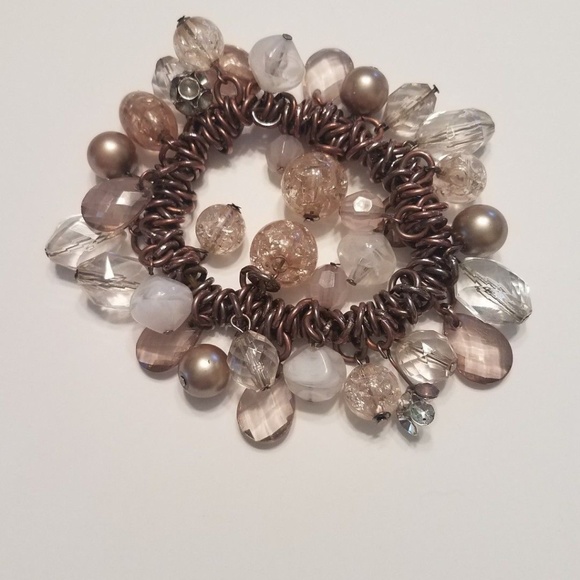 Jewelry - Bronze Metal Beaded Bracelet Silver Stretch